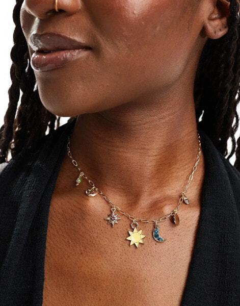 DesignB London constellation multi-charm necklace in gold