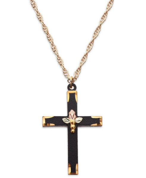 Black Hills Gold black Powder Coated Brass Cross Pendant with 12k Rose and Green Gold