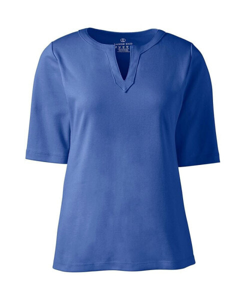 Plus Size Cotton Polyester Modern Half Sleeve Splitneck