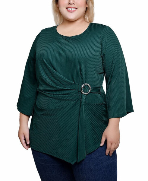 Plus Size 3/4 Sleeve Pleat-Waist Top