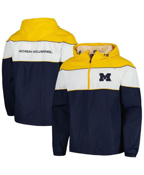 Men's Navy Michigan Wolverines Center Line Half-Zip Raglan Hoodie Jacket