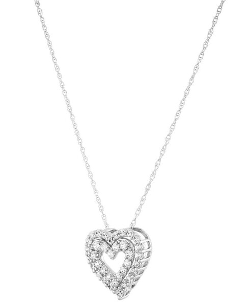 Macy's diamond Double Heart Pendant Necklace (1/2 ct. t.w.) in 14k White Gold, 16" + 2" extender