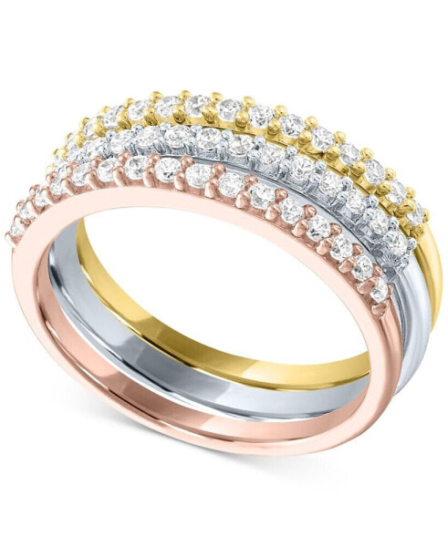 3-Pc. Set Lab-Created Diamond Stacking Rings (1/2 ct. t.w.) in Sterling Silver, 14k Gold-Plated Sterling Silver & 14k Rose Gold-Plated Sterling Silver