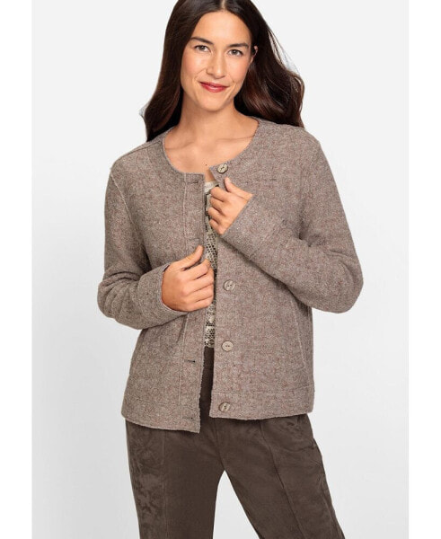 Women's Long Sleeve Collarless Boiled Wool Cropped Jacket