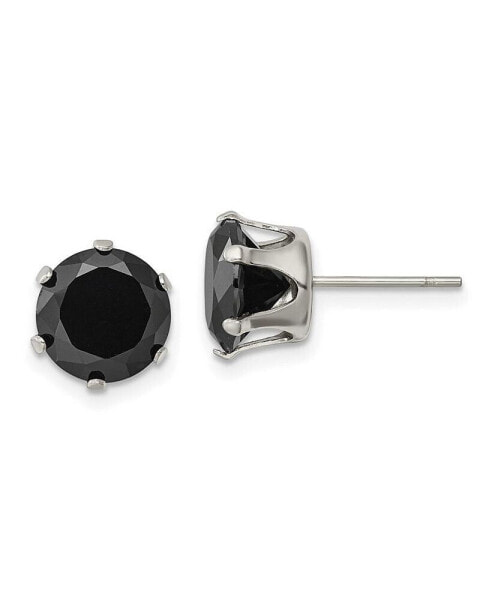 Stainless Steel Polished Black Round CZ Stud Earrings