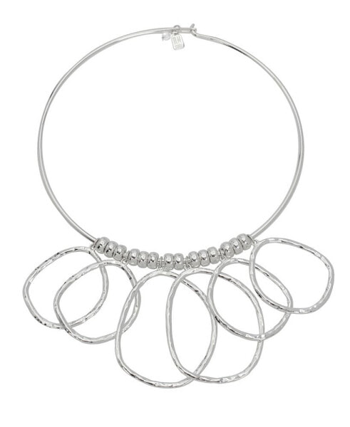 Silver Textured Ring Bib Wire Necklace