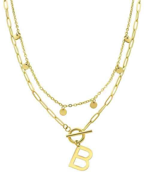 Tarnish Resistant 14K Gold-Plated Confetti and Paperclip Layered Initial Toggle Necklace