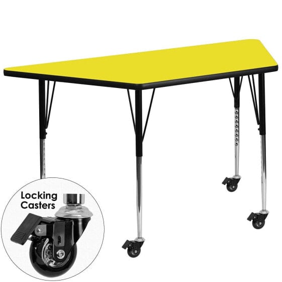 Mobile 25''W X 45''L Trapezoid Yellow Hp Laminate Activity Table - Standard Height Adjustable Legs