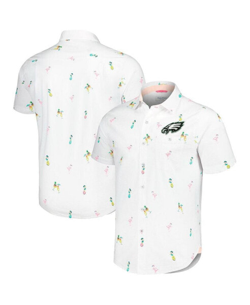 Men's White Philadelphia Eagles Nova Wave Flocktail Button-Up Shirt