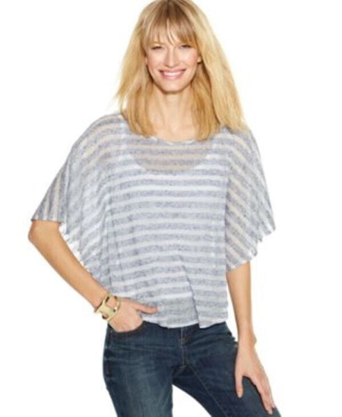 Inc International Concepts Women's Blouse Stripped Butterfly Sleeve Gray L