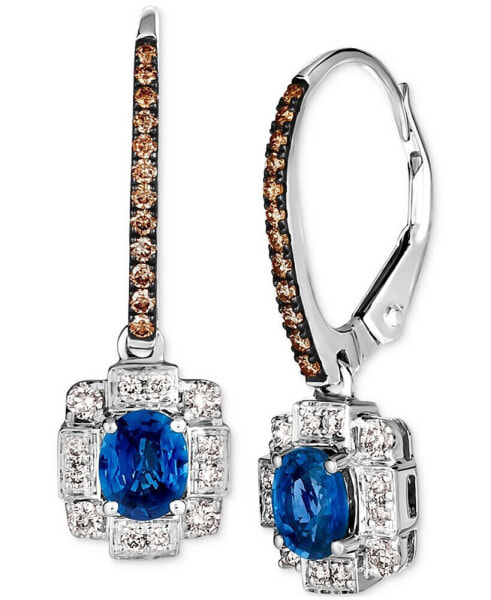 Blueberry Sapphire (3/4 ct. t.w.) & Diamond (1/3 ct. t.w.) Halo Leverback Drop Earrings in 14k White Gold