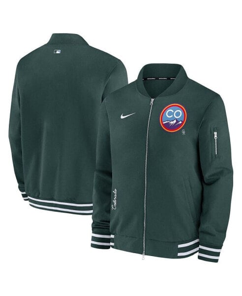 Men's Hunter Green Colorado Rockies Authentic Collection Game Time Bomber Full-Zip Jacket