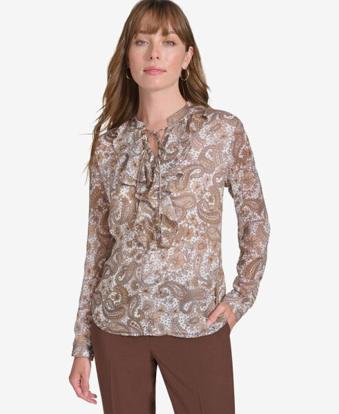 Women's Paisley-Print Ruffled Blouse