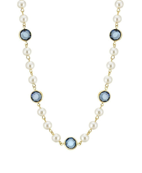 2028 gold-Tone Imitation Pearl with Dark Blue Channels 16" Adjustable Necklace