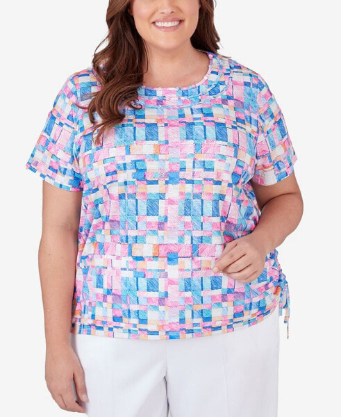 Plus Size Paradise Island Geometric Top with Braided Neckline