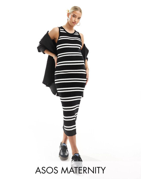 ASOS DESIGN Maternity knitted tank midaxi dress in stripe