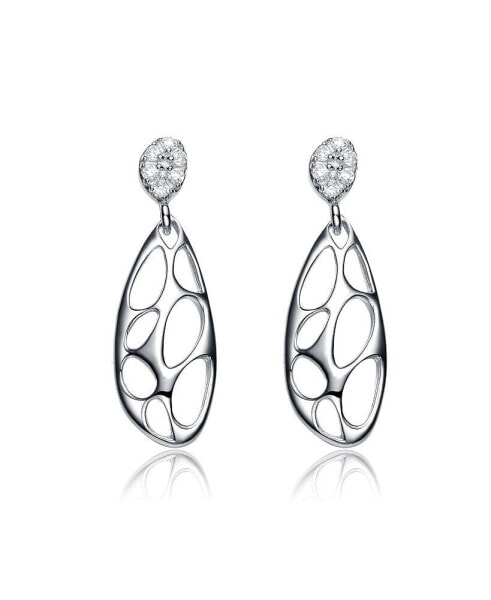 Sterling Silver Cubic Zirconia Oval Drop Lace Design Earrings