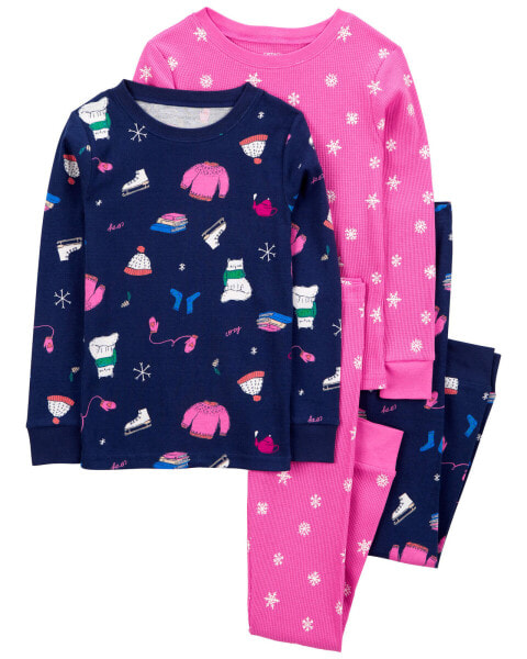 Kid 4-Piece Ice Skate & Snowflake Cotton Blend Pajamas 5