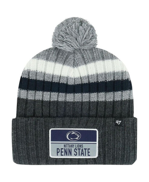 Men's Charcoal Penn State Nittany Lions Stack Striped Cuffed Knit Hat with Pom