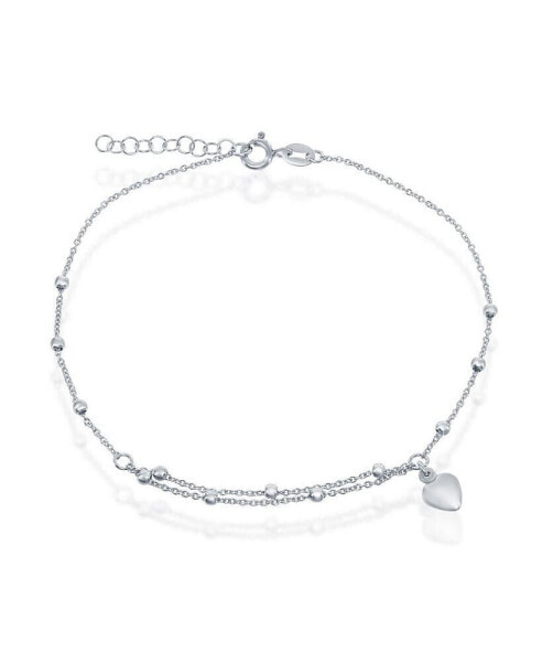 Sterling Silver Beads with Heart Charm Anklet