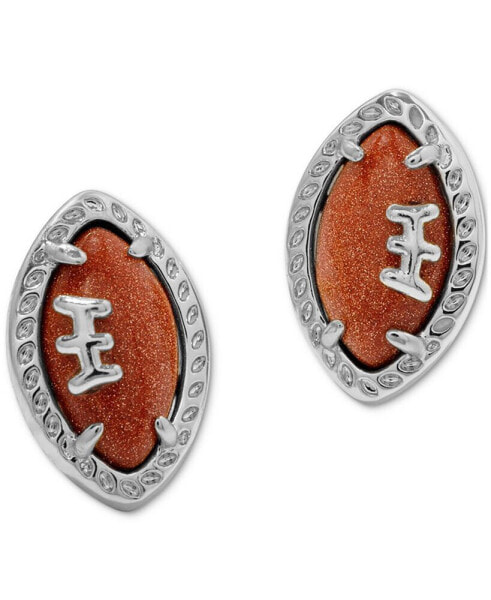 Silver-Tone Stone Football Stud Earrings