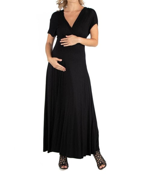 Cap Sleeve V Neck Maternity Maxi Dress