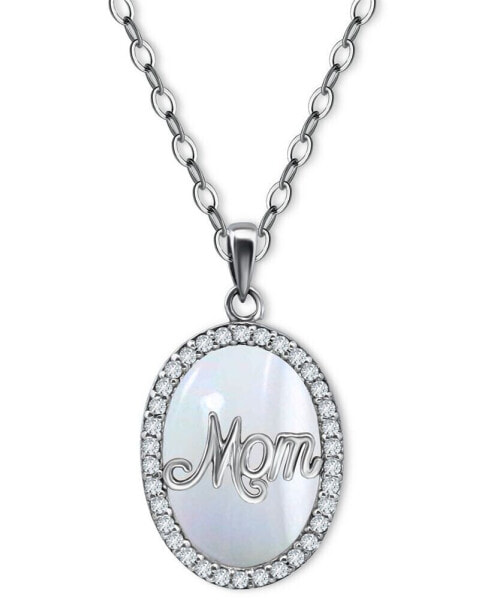 Cubic Zirconia & Mother of Pearl Oval "Mom" Halo Pendant Necklace, 16" + 2" extender, Created for Macy's