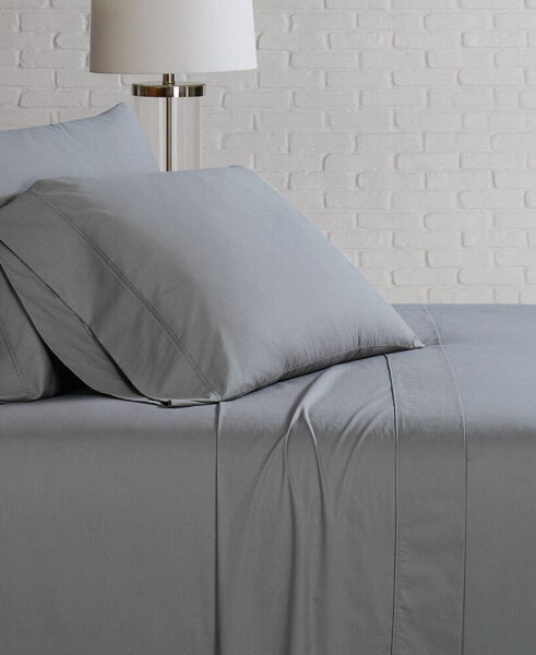 Комплект постельного белья Brooklyn Loom из однотонного хлопкового перкаля для односпальной кровати.
