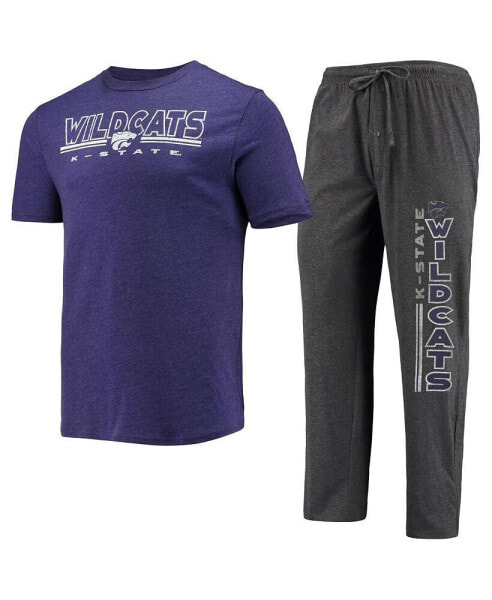 Men's Heathered Charcoal, Purple Kansas State Wildcats Meter T-shirt and Pants Sleep Set