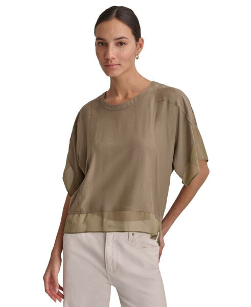 Women's Seamed Chiffon-Trim Dolman-Sleeve Top