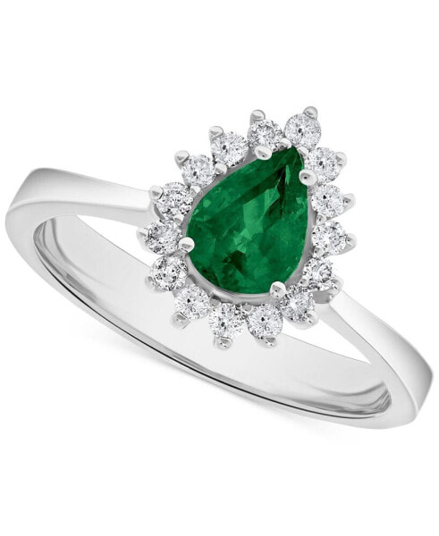 Emerald (5/8 ct. t.w.) & Diamond (1/5 ct. t.w.) Pear Halo Ring in 14k White Gold (Also in Ruby & Sapphire)