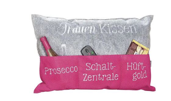 Декоративная подушка GILDE Frauenkissen с карманами, вышитая "Прозекко" / "Центр управления" / "Обертон", голубо-розовая, 40x60x10 см