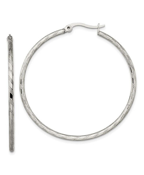 Stainless Steel Polished and Textured Hoop Earrings