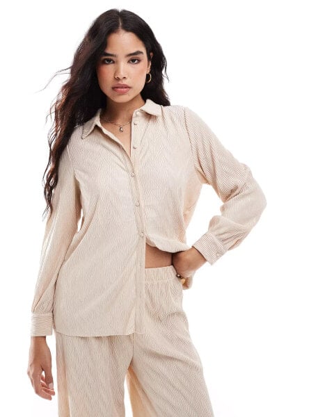 Vila plisse shirt co-ord in cream