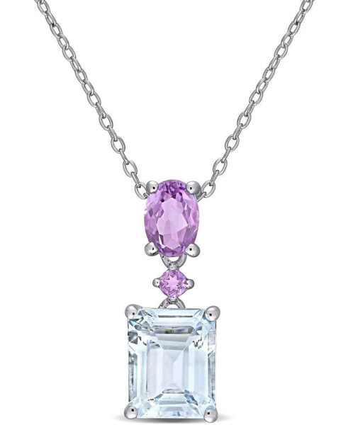Macy's aquamarine (3 ct. t.w.) & Amethyst (3/4 ct. t.w.) 18" Pendant Necklace in Sterling Silver