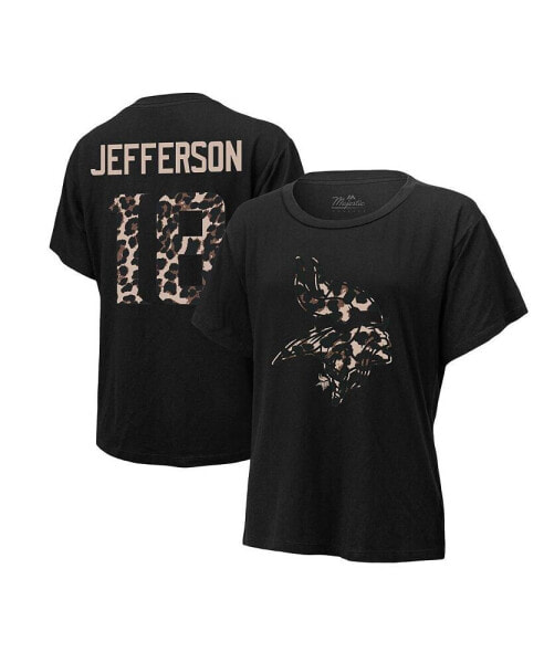 Women's Threads Justin Jefferson Black Minnesota Vikings Leopard Player Name and Number T-shirt