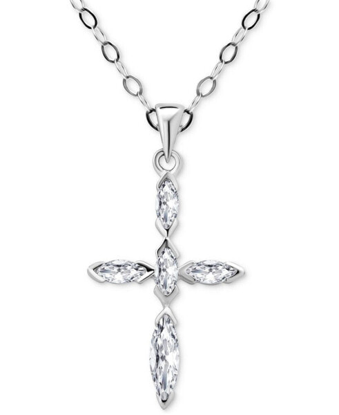 Giani Bernini cubic Zirconia Marquise Cross Pendant Necklace in Sterling Silver, 16" + 2" extender, Created for Macy's