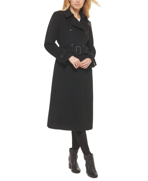 Women's Double-Breasted Belted Wool Blend Trench Coat
