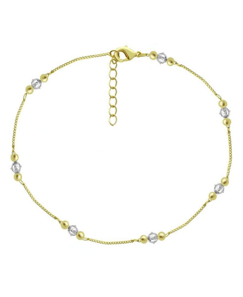 Crystal and Round Bead Chain Anklet in Gold Plate