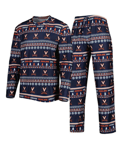 Men's Navy Virginia Cavaliers Swivel Long Sleeve T-shirt and Pants Sleep Set