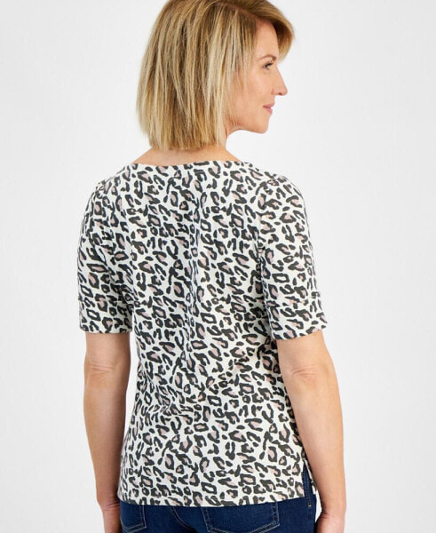 Petite Animal Print Elbow-Sleeve Top, Created for Macy's