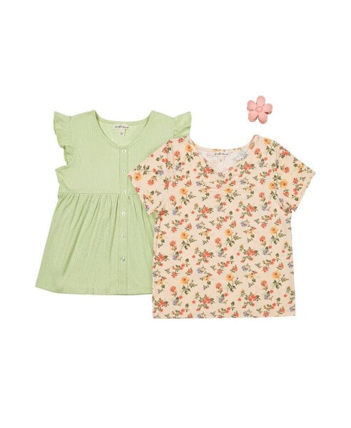 Big Girls 2 Pack Tops, Lt Green/Multi