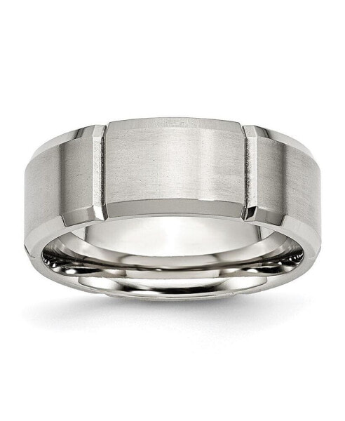 Stainless Steel Brushed Polished Grooved 8mm Edge Band Ring