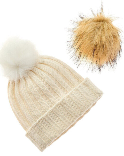 Hannah Rose Snap-Top Pom Pom Cashmere Hat Women's White