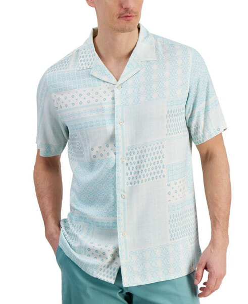 Men's Patchwork Geo-Print Resort Camp Shirt, Created for Macy's