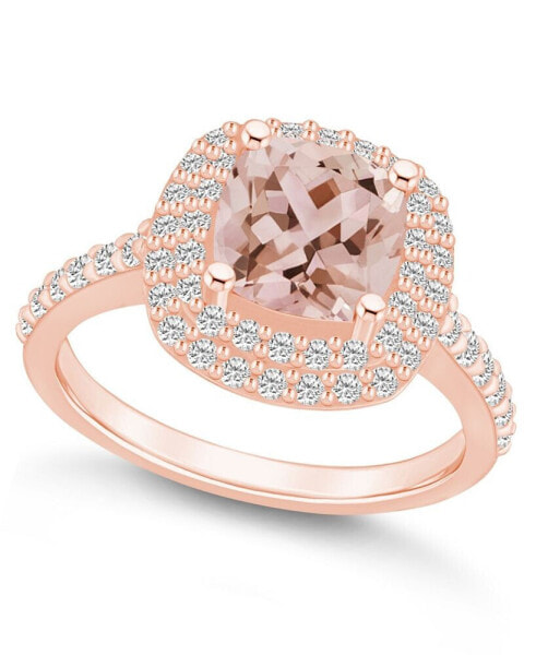 Morganite and Diamond Accent Halo Ring in 14K Rose Gold