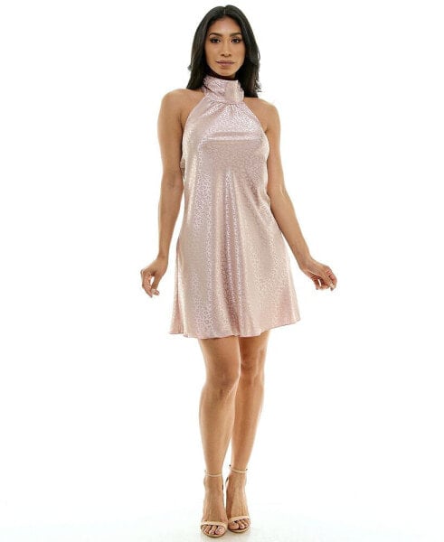 Women's Satin Jacquard Halter Mini Dress