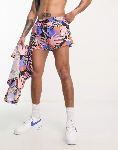 We Are We Wear jayce beach swim short co-ord in cabana tropical print