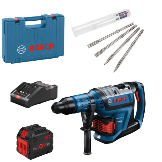 Bosch Akku-Bohrhammer BITURBO GBH 18V-45 C mit 2x12 Ah Akkus und Lader im Koffer Meißelsatz