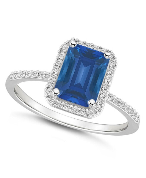 Lab-Grown Sapphire (2 ct. t.w.) and Lab-Grown White Sapphire (1/4 ct. t.w.) Halo Ring in 10K White Gold